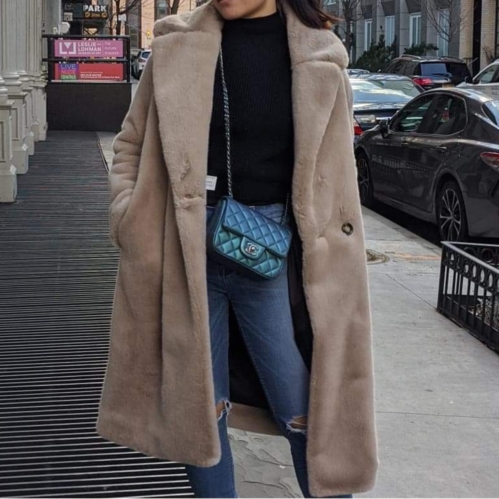 Mango faux fur gray coat